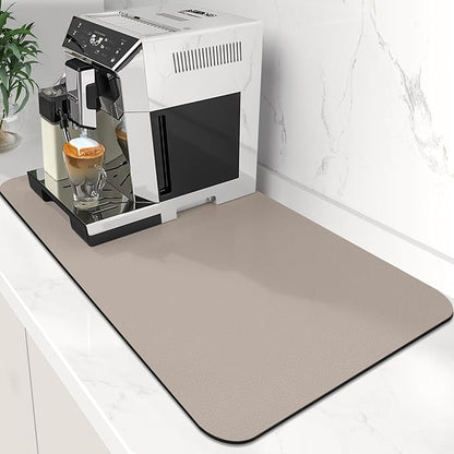 WISELIFE Coffee Mat Super Absorbent Dish Drying Mat Coffee Bar Accessories Match with Machine Large Drying Mats for Kitchen Counter 12" W x 19" L, Khaki