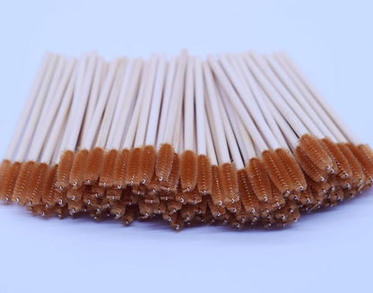 100 Pcs Disposable Wood Mascara Wands Bamboo Spoolies Brush for Eyelash Extensions, Spooly Eyebrow Brushes Lash Wand Applicator Stick (Brown)
