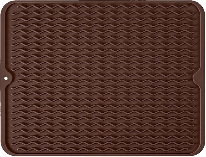 Large 24" x 18" Silicone Dish Drying Mat for Kitchen Counter, Easy clean, Quick Dry, Heat-resistant Dish Drainer Mat for Sink,Refrigerator or Drawer liner (Food Grade Silicone-Coffee)