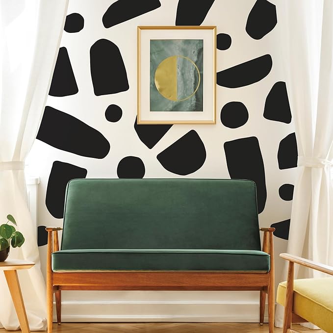 Large Boho Geometric Wall Decal Abstract Art Sticker, Modern Irregular Bohemian Shapes Decals, Peel and Stick Black Vinyl Wall Stickers for Bedroom, Living Room Decor