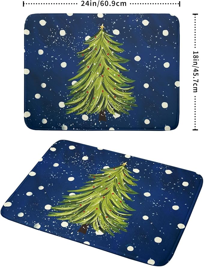 Christmas Tree Dish Drying Mat 18 x 24 Inch With Absorbent Reversible Microfiber Navy Blue Green Xmas Snowflake Drying Mats Winter Holiday Dish Drainer Mat Fast Dry For Kitchen Dining Room Decoration