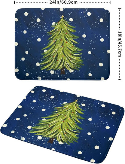 Christmas Tree Dish Drying Mat 18 x 24 Inch With Absorbent Reversible Microfiber Navy Blue Green Xmas Snowflake Drying Mats Winter Holiday Dish Drainer Mat Fast Dry For Kitchen Dining Room Decoration