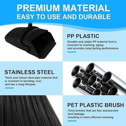Broom with Dustpan Combo Set and Silicone Air Broom Kit, 51" Long Handle Floor Squeegee, Black Household Kit for Glass Window Rugs Pet Hair Home