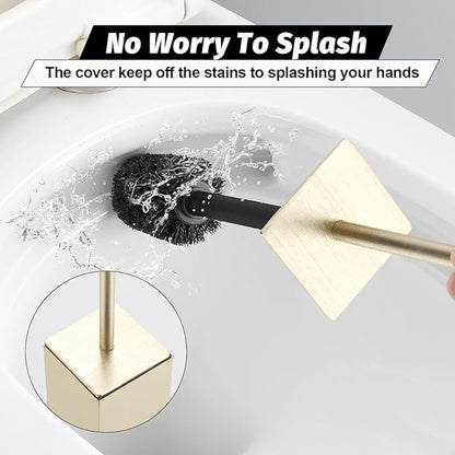 BGL Toilet Brush with Holder Set Brushed Gold Aluminium Standing for Bathroom Toilet Bowl Cleaner Brush and Holder Set, Square Design