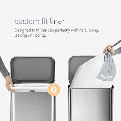 simplehuman Code Q 200 Count, Dispenser Pack Custom Fit Liners, Drawstring Trash Bags, 50-65 Liter / 13-17 Gallon, White