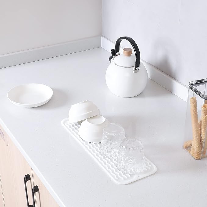 MicoYang Silicone Dish Drying Mat for Multiple Usage,Easy clean,Eco-friendly,Heat-resistant Silicone Mat for Kitchen Counter,Sink,Bar,Bottle,or Cup White M 17 inches x 6 inches