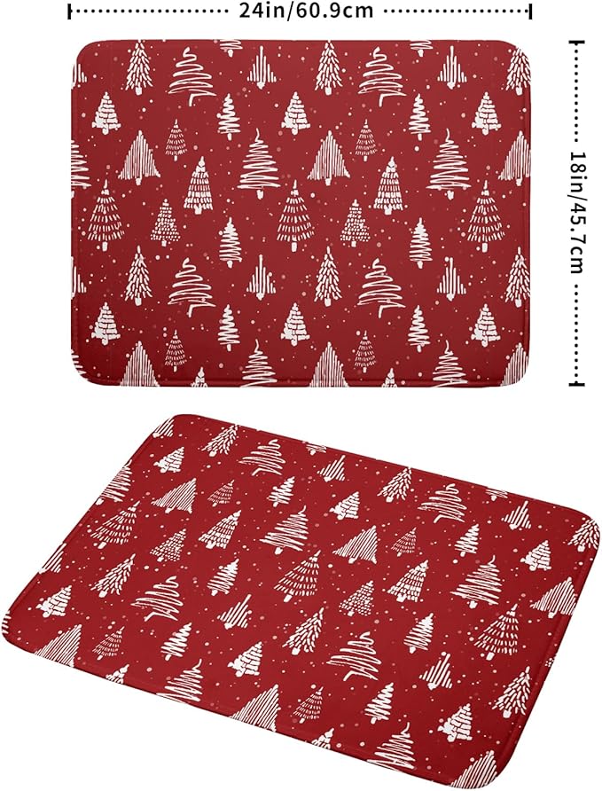 Christmas Dish Drying Mat 18 x 24 Inch With Absorbent Reversible Microfiber Red Xmas Tree Snowflake Drying Mats Winter Holiday Dish Drainer Mat Fast Dry For Kitchen Dining Room Decoration