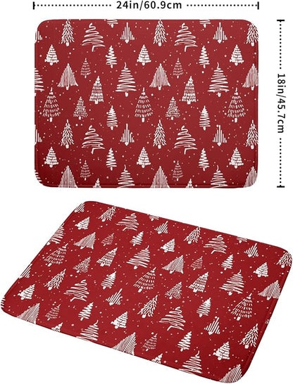 Christmas Dish Drying Mat 18 x 24 Inch With Absorbent Reversible Microfiber Red Xmas Tree Snowflake Drying Mats Winter Holiday Dish Drainer Mat Fast Dry For Kitchen Dining Room Decoration