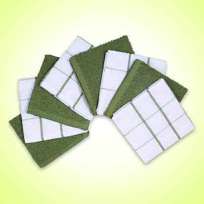 AMOUR INFINI Cotton Kitchen Dish Cloths Set of 8 – Highly Absorbent, Super Soft Premium Terry Cleaning Cloth (12"x12" Inch) Premium Dishcloths for Washing Dishes (Green)