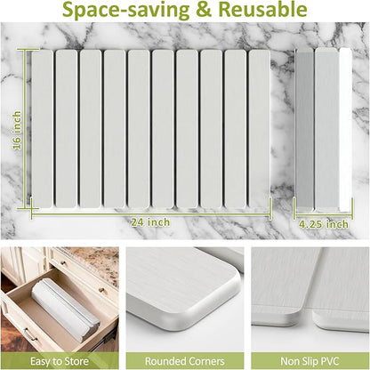Large Stone Dish Drying Mat for Kitchen Counter, 24"(L)×16"(W), Collapsible Quick Dry Stone Dish Mats, Super Absorbent Diatomaceous Earth Drying Pad for Dishes Bottles Cups, Any Countertop (Beige)