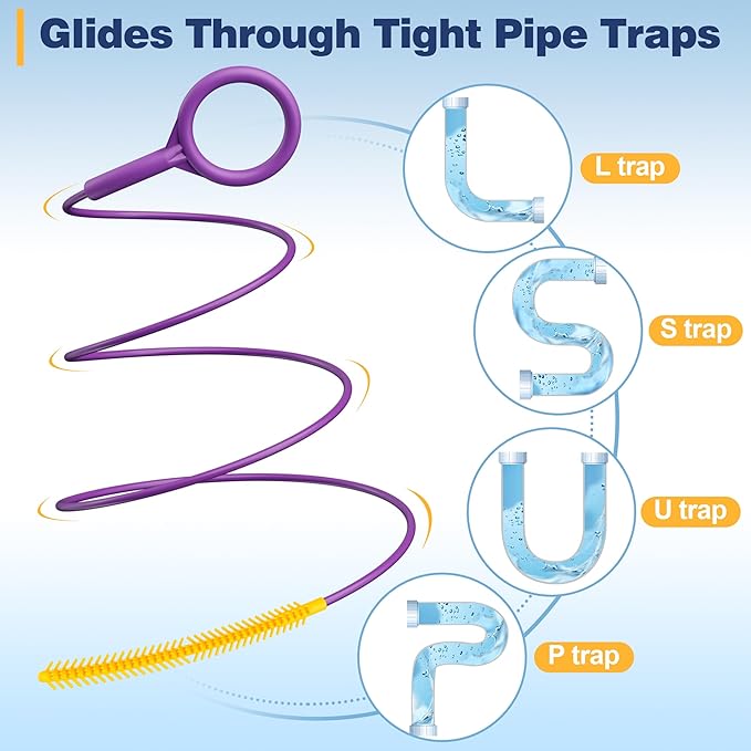 35-Inch Metal Drain Snake Hair Clog Remover, Reusable Sink Snake Drain Hair Remover Tool, Flexible Break-Resistant Plumbing Snake Drain Cleaner for Shower, Bathtub, and Kitchen Sink (5 Pack)