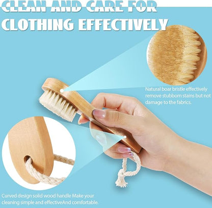 3 Pcs Wood Laundry Stain Brush Stain Remover Brushes with Boar Bristle Small Stain Brush for Clothes for Scrubbing Stains from Furniture Fabric Leather(3 Pcs A)