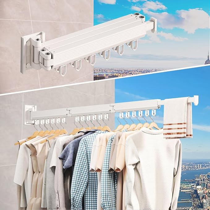 Clothes Drying Racks for Laundry,Wall Mounted Drying Rack Clothing,Foldable Drying Rack,Collapsible Dryer Rack,Clothes Hanger,Laundry Room Hanging Rack,Folding Indoor White