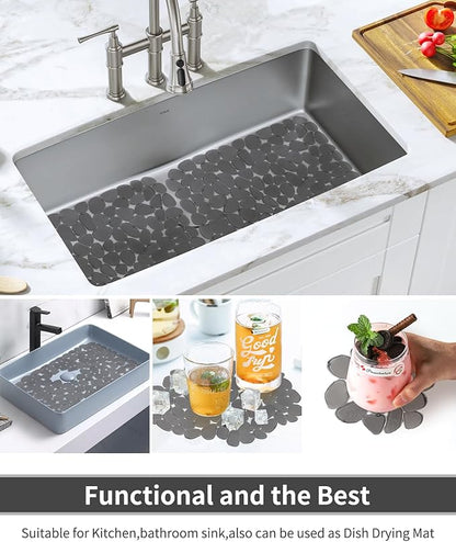 Bligli Pebble Sink Mat for Stainless Steel/Ceramic Sinks, 2 Pack PVC Sink Protectors Mats for Bottom of Kitchen Sink, Dish Drying Mat for Dishes and Glassware, 15.7 x 11.8 inch, Grey