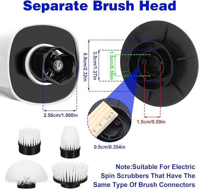 Electric Spin Scrubber Replacement Brush Heads, 8 Pack Cordless Spin Scrubber Brush Replaceable Heads with Base and Storage Bag, Rotatable Cleaning Brushes for Household Bathroom Floor Tile Car