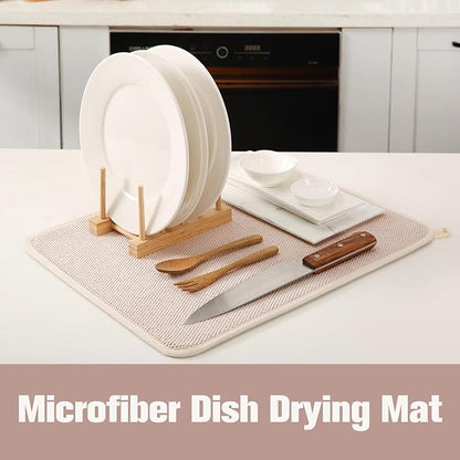2 Pack Microfiber Dish Drying Mat for Kitchen Counter,Ultra Absorbent Dish Drainer Mat ,Dish Drying Pad ,Dish Rack Mat 20×15 Inch (Beige)