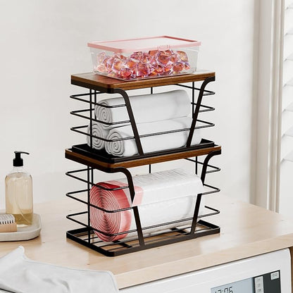 2 Pack Stackable Kitchen Organization,Counter Organizers and Pantry Organization for Home and Kitchen,Trash Bag Organizer Under Sink,Brown