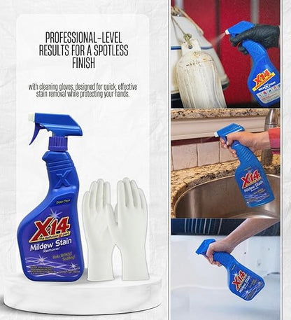 2x Malco X-14 Stain Remover 1 qt Bundle with Cleaning Gloves for Bathroom, Kitchen, and Hard Surface Stain Removal – Gift Set (3 Items)