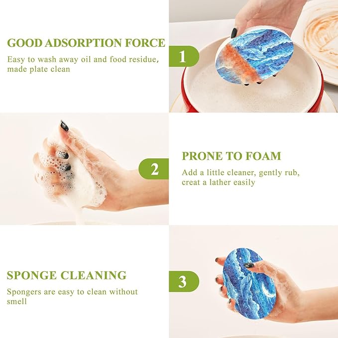 Dolphin Kitchen Scrub Sponges, Pop-up Kitchen Cleaning Sponges Reusable Dish Washing Sponges for Bathroom Household Cleaning 3 Pack - Non Scratch Scrubber