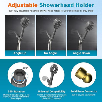 Hibbent Filtered Showerhead with handheld, High Pressure 5 Sprays Shower Head, Anti-clog Nozzles, Brass Holder & 71" Metal Hose, 3 Water Softener Filter Remove Chlorine, Reduce Dry Itchy Skin, Gray