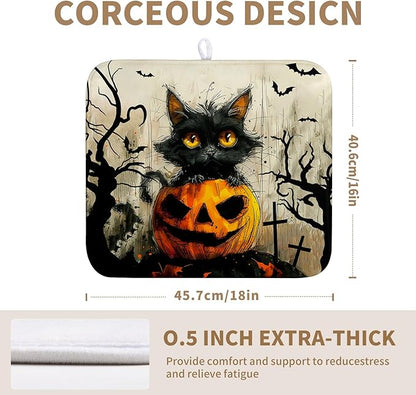 Black Cat Halloween Kitchen Dishes Drying Mat 16x18 Inch Halloween Fall Pumpkin Bat Dish Drying Mats for Kitchen Counter Absorbent Microfiber Dish Rack Mat Drainer Pad for Coffee Bar Sinks