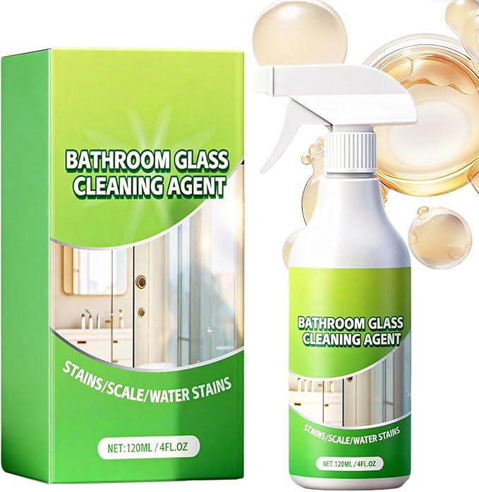 Bathroom Glass Cleaner – 120ml Household Solution, Water Stain Remover, Clear Spray | Quick Acting Formula, Shine Restore Care for Tiles Bathtubs Faucets Shower Heads Rooms