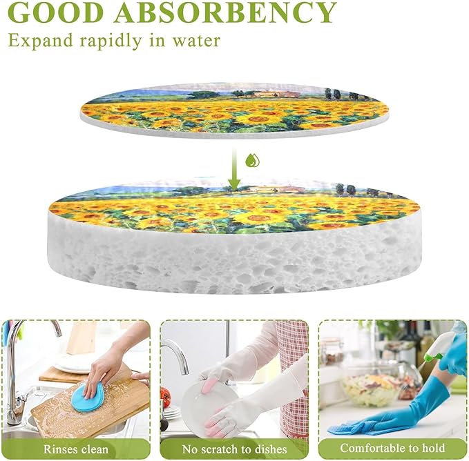 Sunflower Kitchen Scrub Sponges, Pop-up Kitchen Cleaning Sponges Reusable Dish Washing Sponges for Bathroom Household Cleaning 3 Pack - Non Scratch Scrubber