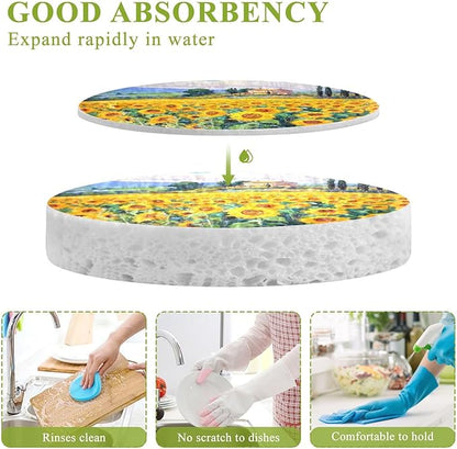 Sunflower Kitchen Scrub Sponges, Pop-up Kitchen Cleaning Sponges Reusable Dish Washing Sponges for Bathroom Household Cleaning 3 Pack - Non Scratch Scrubber