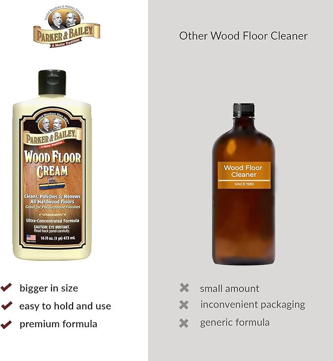 Parker & Bailey Wood Floor Cream for Hardwood, Laminate & Faux Floors, Shine Restorer & Cleaner for Home, Cuts Grease, 16 oz