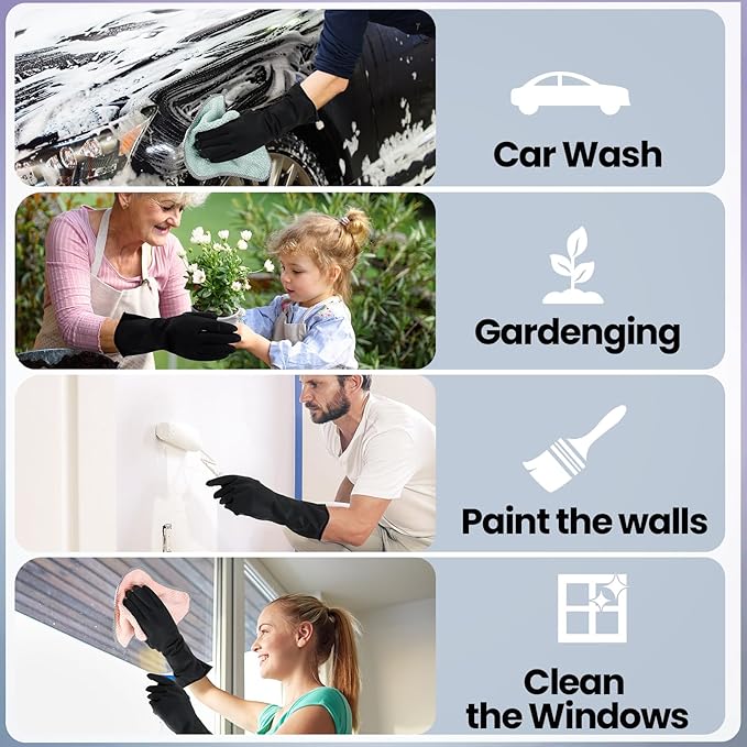 Hushee 24 Pcs Rubber Cleaning Gloves for Dishwashing Reusable Kitchen Household Gloves Bulk with Microfiber Cleaning Rags