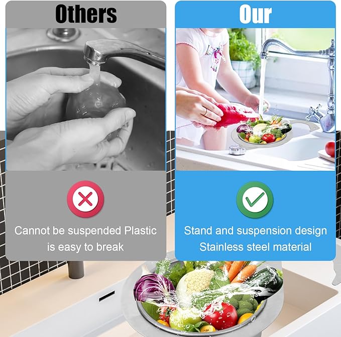 2pcs Swan-Shaped Drain Basket, Stainless Steel Sink Strainer Catcher Multi-Functional Quick Drain Kitchen Filter for Fruits Vegetables, Faucet Hanging (Small)