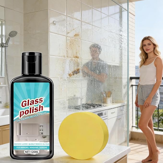 Shower Glass Cleaner - 120ml Bathroom Spray, Deep Cleaning Stain Remover for Window Mirror Faucet, Polishing Compound for Ceramic Stainless Steel Patio, Household Shine