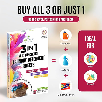 Bundle: Laundry Detergent Sheets & 3-in-1 Laundry Detergent, Fabric Softener, Color Catcher Sheets, Plastic Jug-Free, Easy-to-Use, Eco-Friendly, Laundry Washing Concentrated Liquidless Laundry Soap