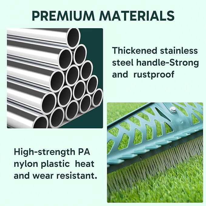 Artificial Grass Rake Innovative Double Sided Turf Rake, 60-Inch Adjustable Handle for Cleaning and Fluffing Artificial Turf, Lawns, Carpets, Patios – Removes Leaves, Pet Hair & Debris