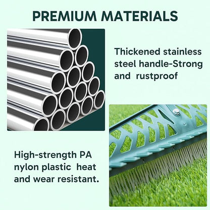 Artificial Grass Rake Innovative Double Sided Turf Rake, 60-Inch Adjustable Handle for Cleaning and Fluffing Artificial Turf, Lawns, Carpets, Patios – Removes Leaves, Pet Hair & Debris