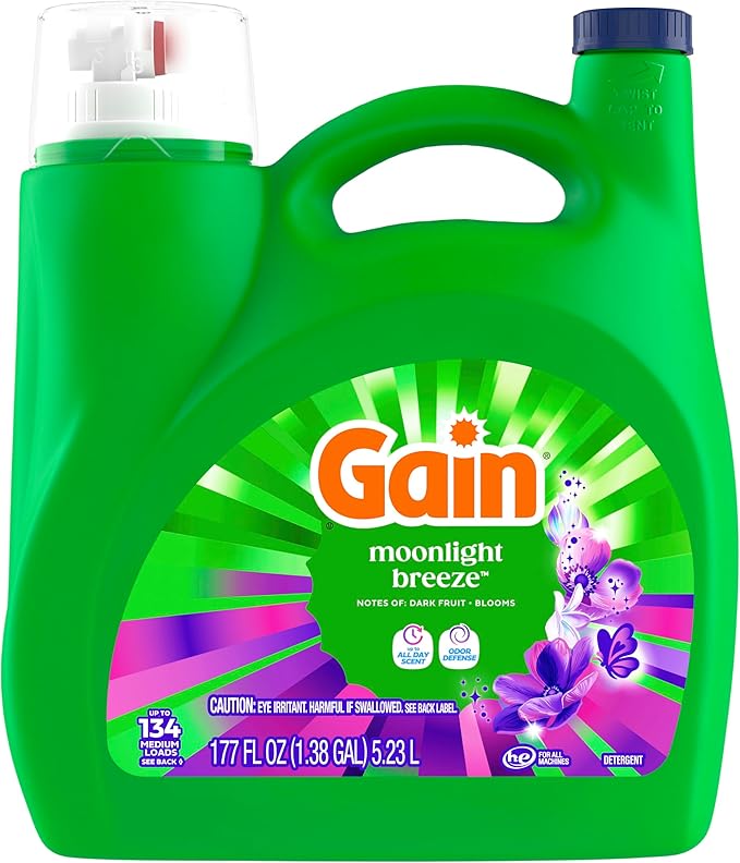 Gain Liquid Laundry Detergent, Moonlight Breeze Scent, 177 fl oz, Freshness + Odor Fighting, High Efficiency Washing Machine Liquid Cleaning Soap, 134 loads (Packaging May Vary)