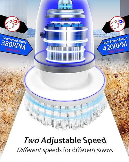 UBeesize Electric Spin Scrubber,Long Cordless Cleaning Brush,Rotatable Shower Scrubber with 8 Replaceable Heads,Adjustable Detachable Handle Bathroom Scrubber for Bathtub,Tile,Floor and Car Cleaning