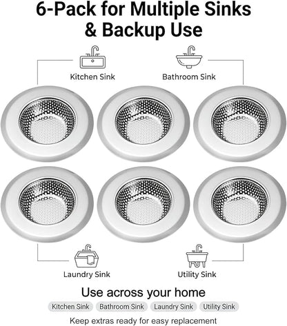 Kingrol Kitchen Sink Strainer 6-Pack, 4.5 Inch Stainless Steel Sink Drain Strainer, Fine Mesh Anti-Clog Food Catcher, Universal Fit for Standard Kitchen Drains, Dishwasher Safe
