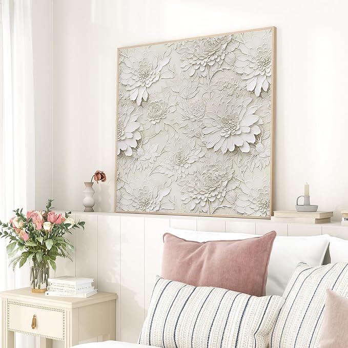 Faux 3D Floral Wallpaper Peel and Stick Beige Embossed Wallpaper for Bedroom Vintage Flower Contact Paper for Bathroom Living Room Cabinets Shelf Liner Wall Paper for Girls Room 17.5"x102"