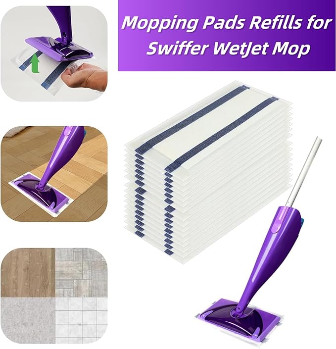 SUZZYVINE Mopping Pads Refills for Wet Jet Mop, Hardwood Floor Cleaner Spray Mop Pads, Wet Jet Mop Pads All Purpose Multi Surface Sweeping Refill 11.8" x 5.91", 30 Counts