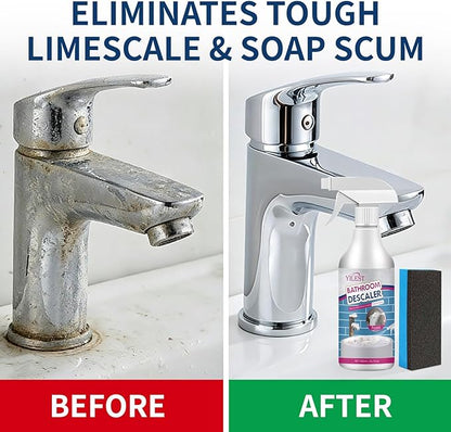 2026 New Multipurpose Bathroom Descaler Foam Cleaner 300ML – No-Rinse Formula with Cleaning Cloth & Sponge, Powerful Limescale Remover for Bathtub, Shower, Taps, Glass, and Tiles