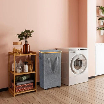 Large Laundry Hamper, 100L Laundry Basket with Handle and Removable Bag - Collapsible Clothes Basket Organizer for Laundry Room, Bedroom, Bathroom & Dorm - Grey