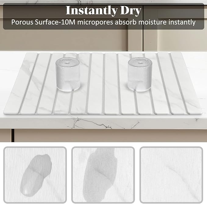 Large Stone Dish Drying Mats for Kitchen Counter, 28"(L)×16"(W) Marble-Pattern, Fast Drying Collapsible Dish Drying Mat, Eco-Friendly Absorbent Diatomaceous Earth Mats for Match Countertop