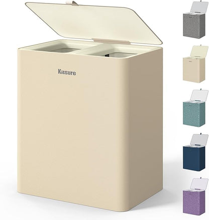 Kitsure Laundry Basket 115L – Large Laundry Hamper with Lid, 2-Compartment Divided Clothes Sorter with Removable Hamper Bags, Beige Organizer for Laundry Room, Bathroom & Bedroom, 22.2" x 16" x 30.7"