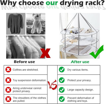 3 Tier Folding Mesh Clothes Drying Rack, Stackable Sweater Drying Rack with Internal Fixation, Portable Hanging Laundry Rack for T-Shirt,Swimsuit,Sweater,Delicates (2 Pack)