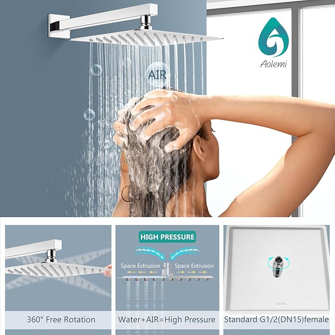 Aolemi Shower Faucet Set, High Pressure Shower System with 2-in-1 Handheld Sprayer, Wall Mount Fixture Combo with Rough-in Valve, 10 Inch Shower Head, Polish Chrome