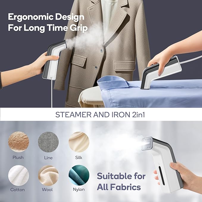 Mini Travel Steamer for Clothes,110-240V Portable Dual Voltage Steamer & Iron 2 In 1,Integrated 170ml Tank 25s Fast Heat,1.2lbs Travel Size Fabric Iron,Handheld Steaming Wrinkles Remover For Garments