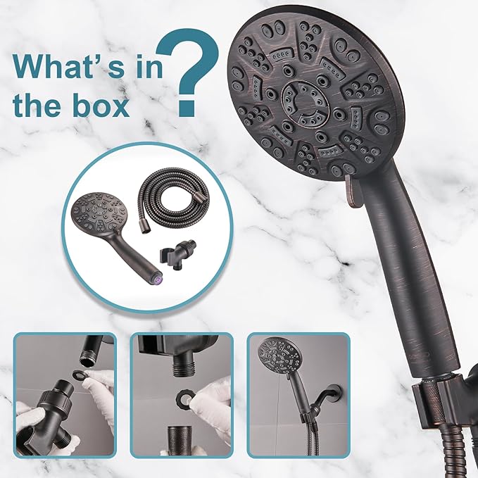 Cobbe 8-Setting Handheld Shower Head with High Pressure Shower Heads - Bathroom Showerhead Set - Detachable Showerhead with 5ft Stainless Steel Hose and Brass Swivel Bracket (ORB)