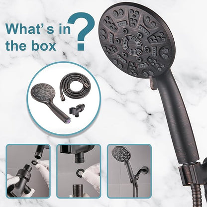 Cobbe 8-Setting Handheld Shower Head with High Pressure Shower Heads - Bathroom Showerhead Set - Detachable Showerhead with 5ft Stainless Steel Hose and Brass Swivel Bracket (ORB)