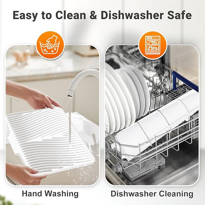Silicone Dish Drying Mat for Kitchen Counter, Dish Drying Pad, Non-Slip Drain Pad with Built-in Drain, Heat Resistant Stone Drying Mat,Ivory-2pcs